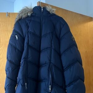 Nautica Navy Puffer Jacket with Faux Fur Trim